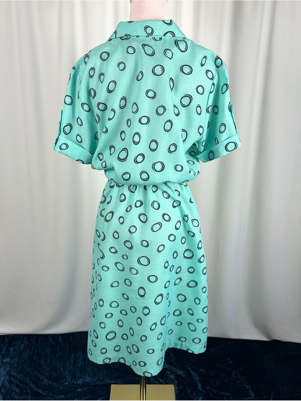 Vintage David Bradley Mint Abstract Polka Dot Print Shirt Dress M/L - Picture 8 of 16